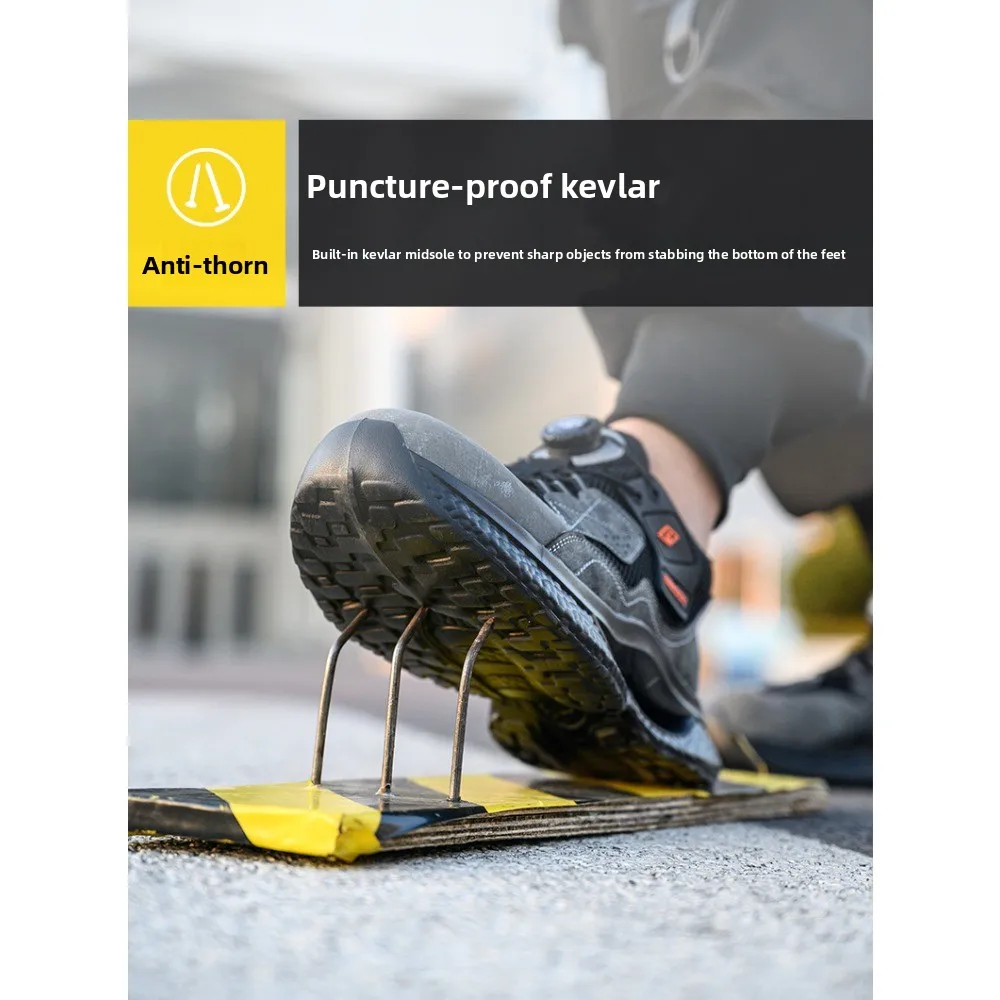 Labor Protection Shoes for Men Breathable All Season Button Lightweight Anti Smashing Anti Piercing Shock-absorbing Work Shoes