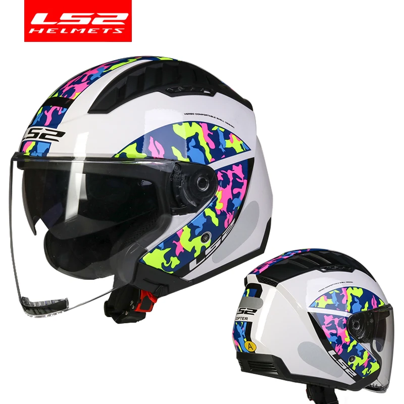 Originele LS2 Copter Retro Moto Rcycle Helm Met Dual Lens Scooter Man Vrouwen Vintage Capacete Ls2 Of600 Open Gezicht Casco moto