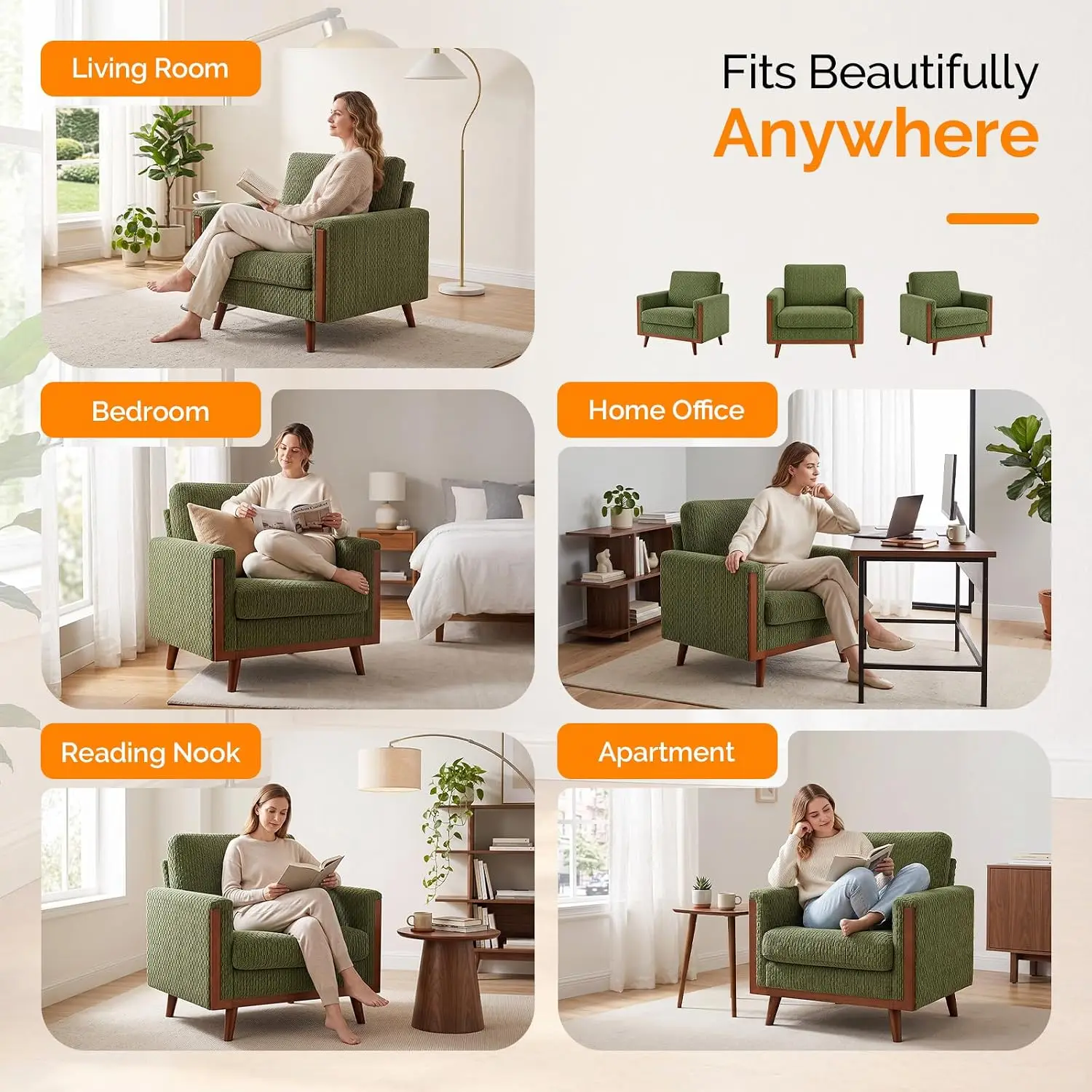 38 Oversized Accent Chair, Mid-Century Modern Armchair, Living Room