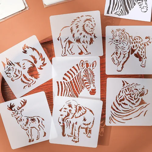 6 unids/set Animal plantilla de plástico diseño creativo dibujos animados serie Animal álbum de recortes diario plantilla DIY decoración plantillas para pintar
