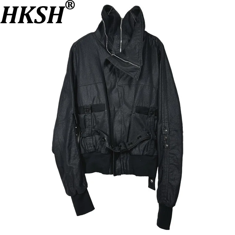 

HKSH Весна Осень Новый Мужской Отходы Земля Темный Стиль Молния Деконструированные Вощенные Асимметричные Пояса Водолазка Панк Ins Куртка HK14156