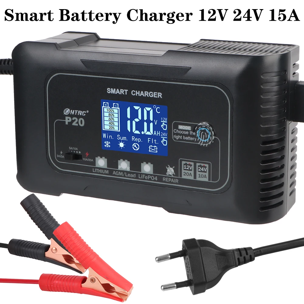 LCD Display for Lifepo4 AGM Lead-Acid Lithium Batteri Automatic Smart Battery Charger Automatic Pulse Repair 280W 20A High Power