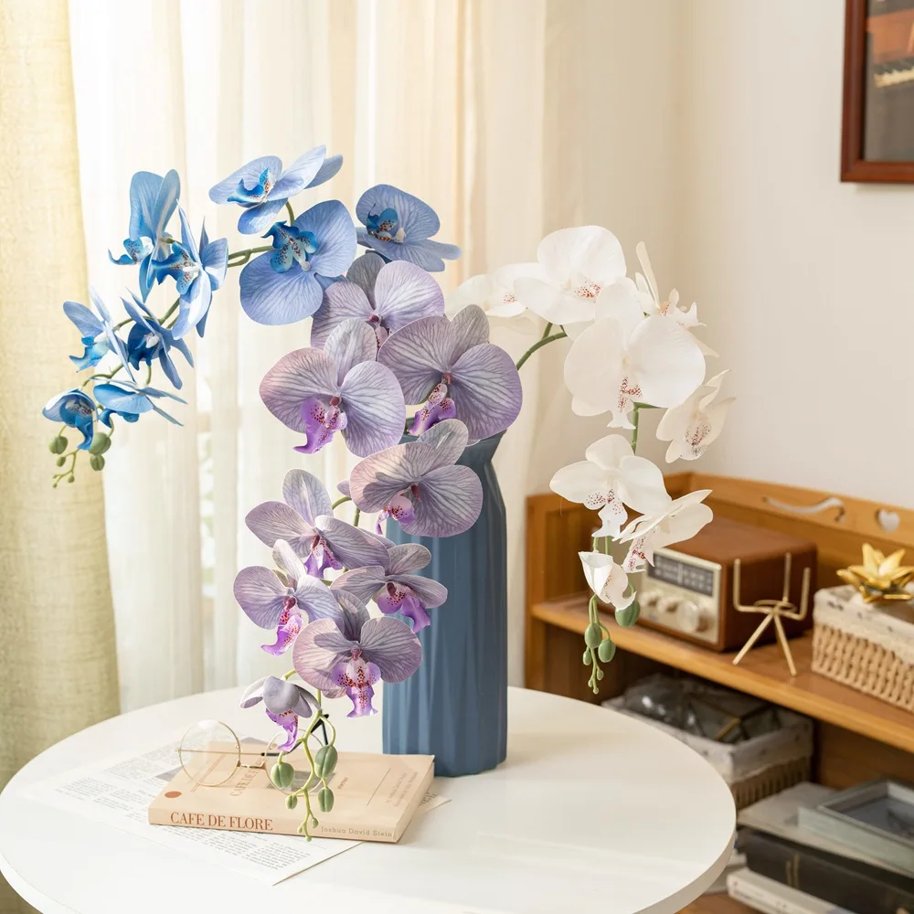 

3pcsHome Nine-head Feel Moisturizing Phalaenopsis Simulated Flower Office Room Valentine's Day Stage Decoration Fake Flowers