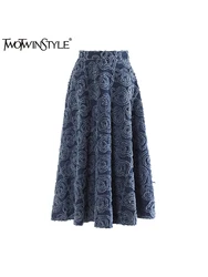 TWOTWINSTYLE Solid Embroidery Denim High Street Skirts For Women High Waist  Spliced Zipper Temperament Skirt Female Fashion New