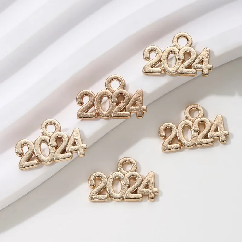 100pcs Number 2024 2025 Year Charms Letters Pendants Silver/Gold Color For DIY Handmade Metal Alloy Jewelry Making Accessorie