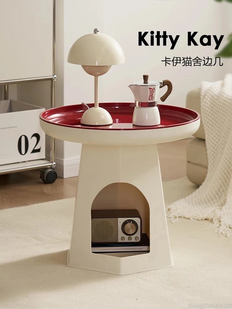 

Creamy Minimalist Sofa Side Table - 2-in-1 Cat Bed & Round Accent, Space-Saving Designer Piece for Living Rooms/Bedrooms