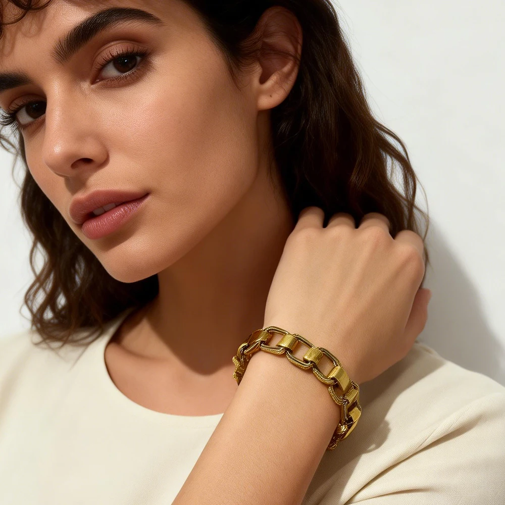 Vinatge Chunky Chain Bangle Bracelet For Women Hip Hop Punk Big Link Chains Jewelry Trendy Statement Bracelets