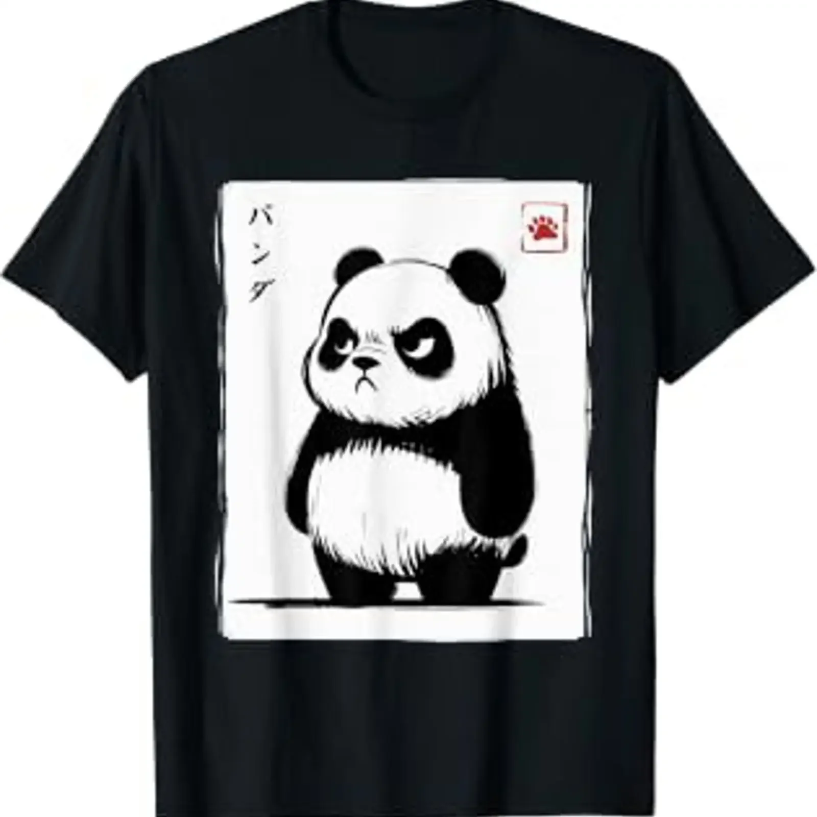 Kawaii Panda Ink Japanische Kunst Kinder Lustiges T-Shirt Vintage Gewaschen Atmungsaktiv Bequem Herren Grafik Unisex Designerkleidung