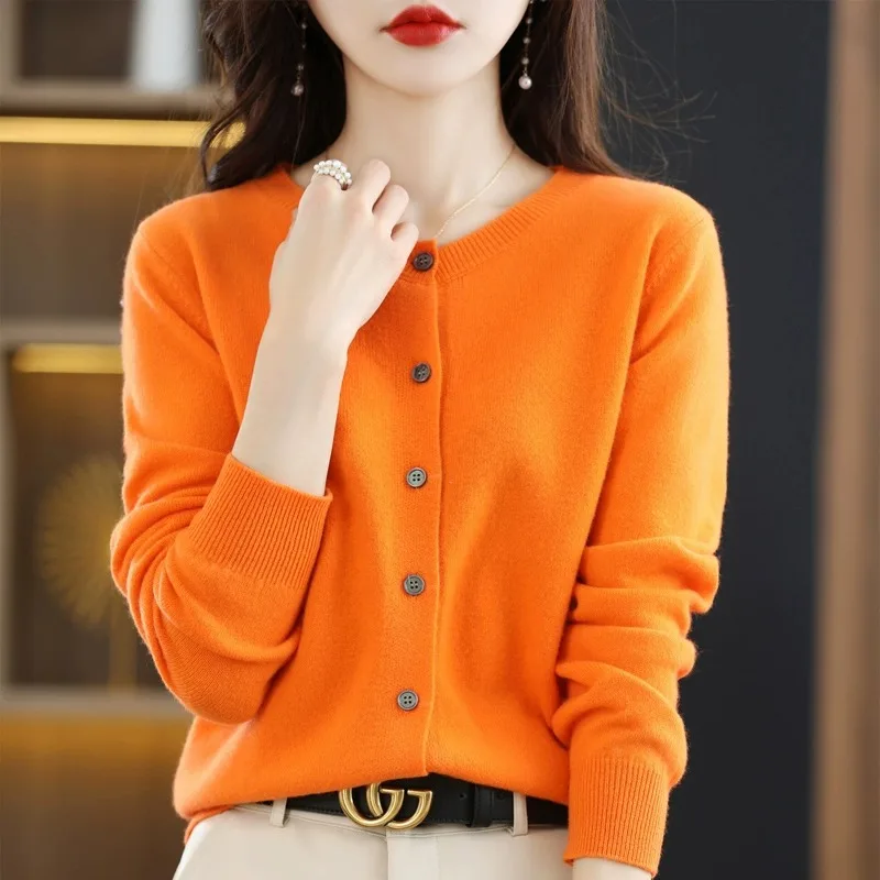 سترة نسائية محبوكة مفتوحة للربيع والخريف سترة Ne Jaet المستديرة غير كاميرا فضفاضة من Faion ort Sle للتنقل