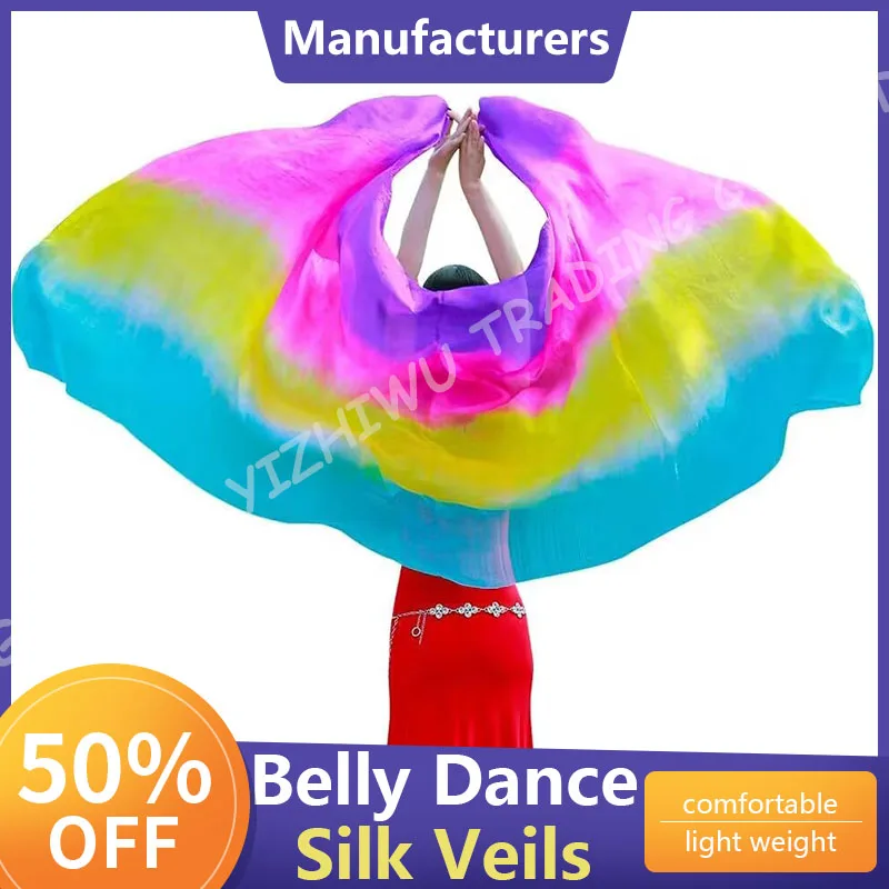 Hand Made Women Pure Natural Chinese Belly Dance Silk Veils Dancing Hand Scarves Accessories