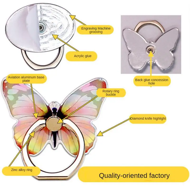 Soporte giratorio con hebilla de anillo para teléfono móvil, diseño de mariposa pintado, dibujos animados creativos, bonito, 1 Uds.