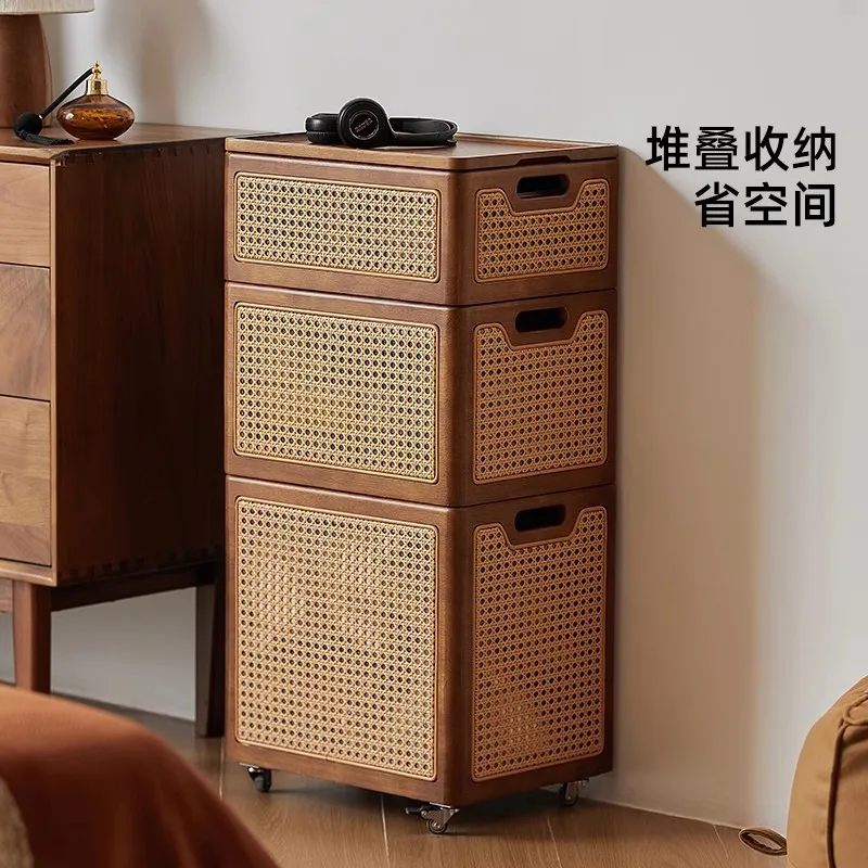 

Solid wood rattan narrow slot storage basket removable stacking snack storage basket box clothing basket
