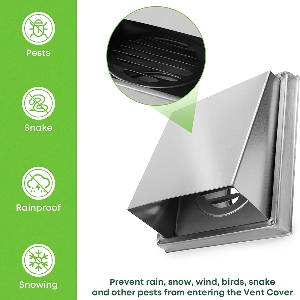 ABKJ-4 Inch Dryer Vent Cover Outdoor Walls, Stainless Steel External Extractor Wall Vent Cushioned Non-Return Flap