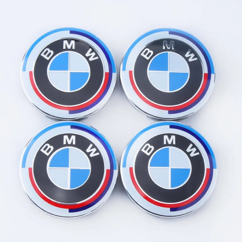 7Pcs Front Hood Emblem For BMW 50th Anniversary Logo 82mm+Rear Badge 74mm+Wheel HubCap 68mm+Steering Wheel Sticker 45mm