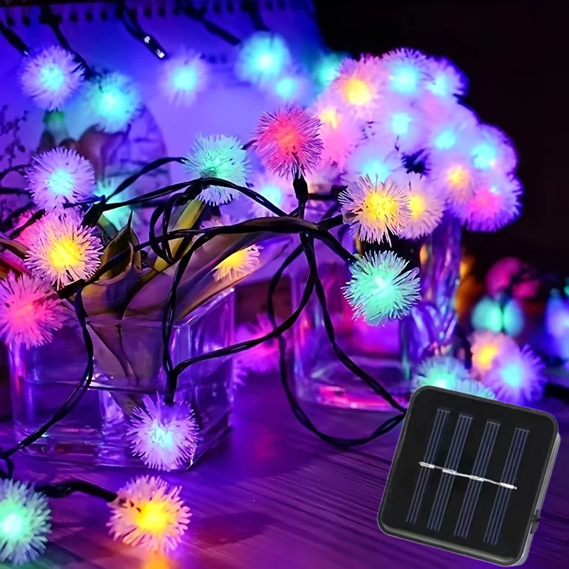 

5/6/9m Solar-Powered Dandelion Seed Ball String Lights, 8 Modes Garden Decorative Hanging Ornaments, Christmas Decoration Light