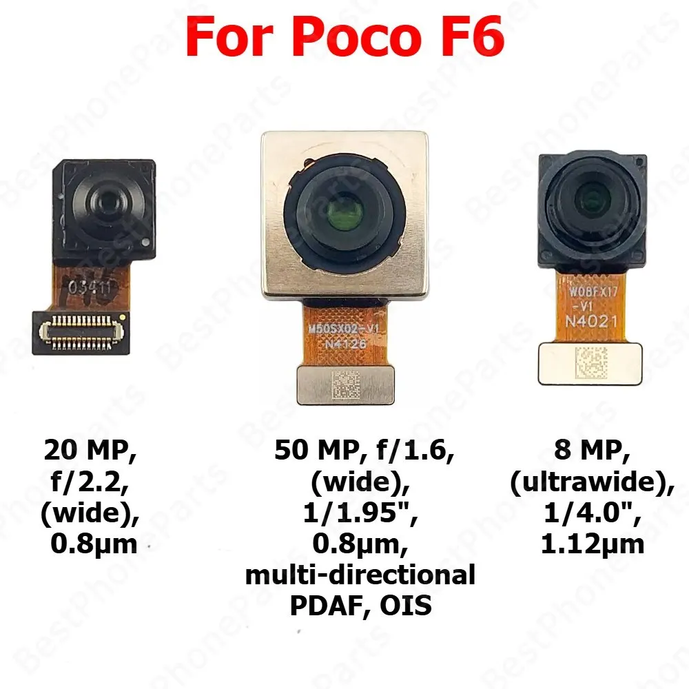 Camera For Xiaomi Poco F6 PocoF6 Rear Backside Front Facing Frontal Selfie Back Camera Module Mobile Phone Parts