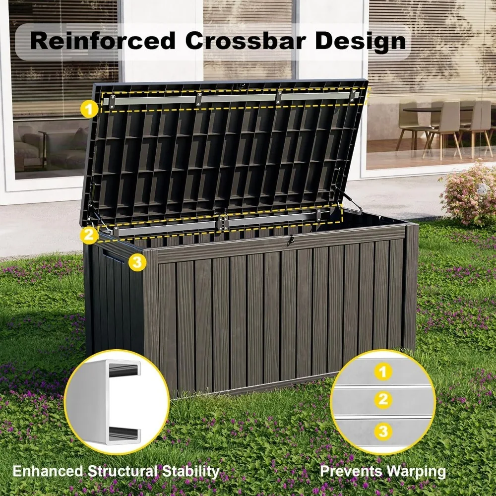 150 Gallon Outdoor Storage Box, Large Waterproof Deck Box, Lockable Resin Storage Container with Reinforced Support for Patio