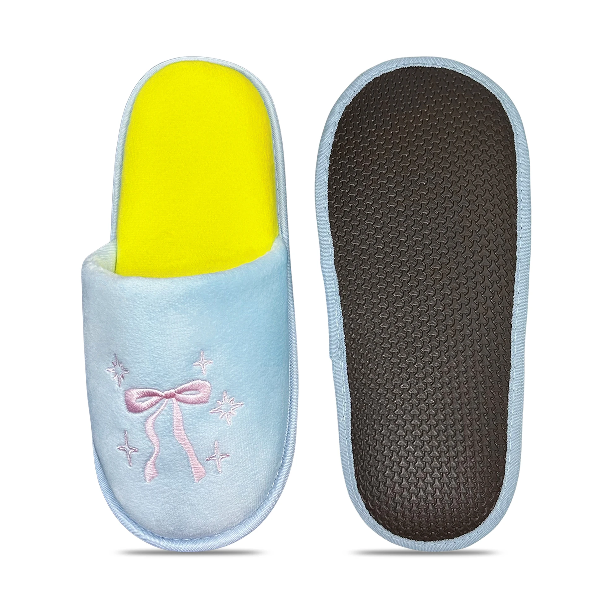 شباشب منزلية مطرزة بفيونكة فاخرة، خفيفة الوزن ومريحة للمنزل في الأماكن المغلقة، سهلة الارتداء، للاسترخاء لأفراد الأسرة