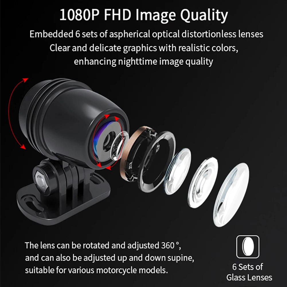 كاميرا فيديو للدراجات النارية ، شاشة وقوف السيارات ، رؤية أمامية وخلفية ، عدسة مزدوجة ، كاميرا لوحة العدادات ، تسجيل الحلقة ، زاوية رؤية WiFi ، GPS ، HD:
