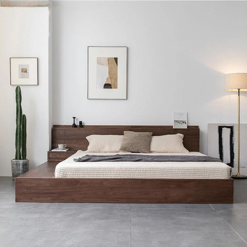 

Customizable Nordic Japanese Black Walnut Wabi Sansan Wind Tatami Minimalist Floor-to-Floor Simplified Modern Bed