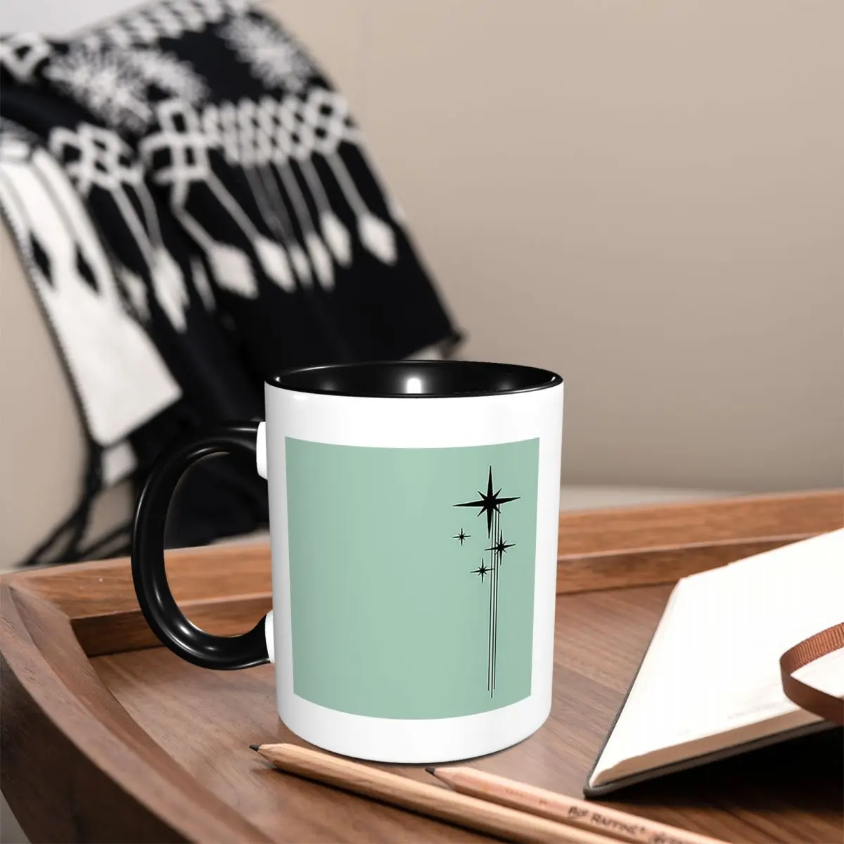 1950s Atomic Age Retro Starburst In Mint Green And Black Mug Ceramic Coffee Cups Tea Mugs Milk Cup Drinkware Gifts for Friends