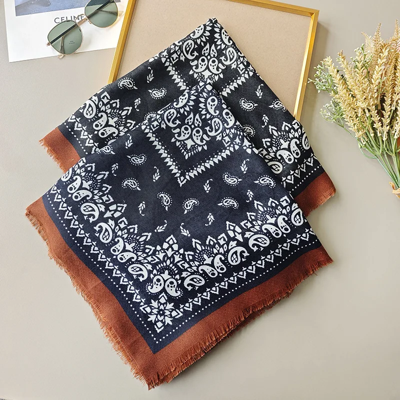 New Vintage Cotton Linen Cashew Print Shawl Women -130CM Fashion Square Scarf, Autumn Versatile hijab, Bandana Wrap