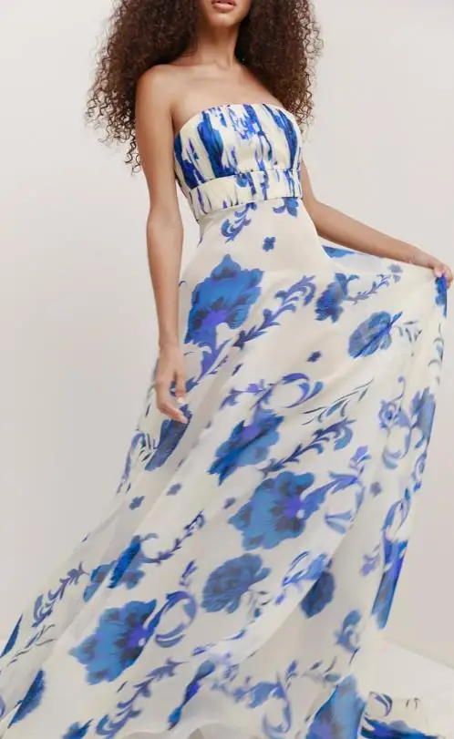 

Womens Dresses 2025 Spring/summer New Fashion Floral Print Bandeau Sleeveless Sexy Backless High Waist Casual Long Dresses
