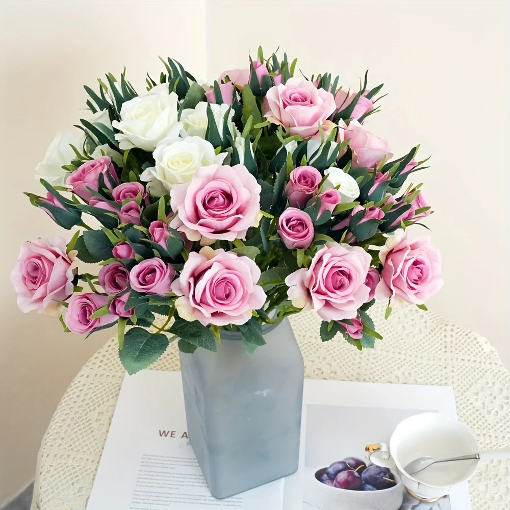 

15 Heads Roses Artificial Flower Wedding Bouquet Silk Rose Flowers for Home Decor Wedding Party Decoration Fake Flower