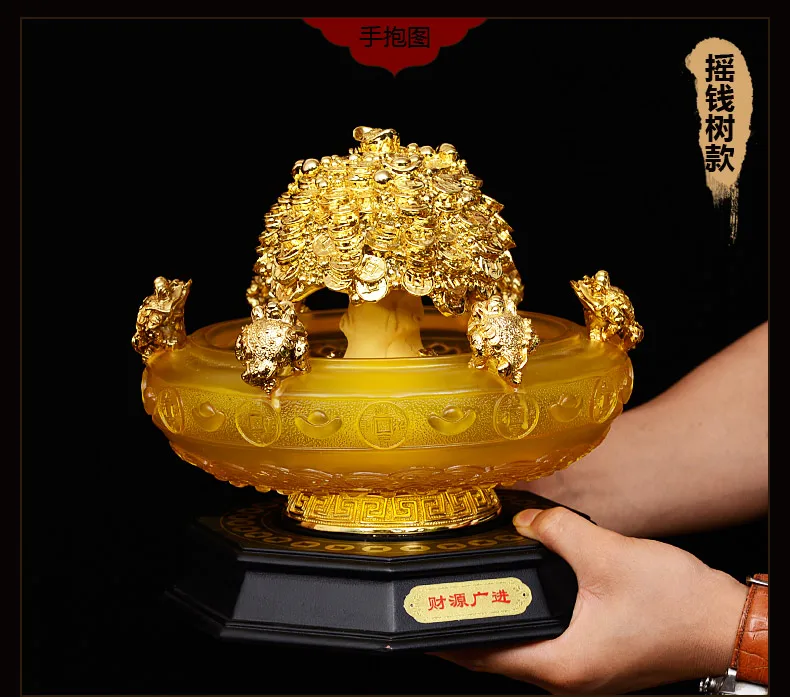 

SHOP HOME hall Lobby Reception Mascot Inviting money GOOD LUCK GOLD crystal Wealth Pachira tree FENG SHUI JU BAO PEN