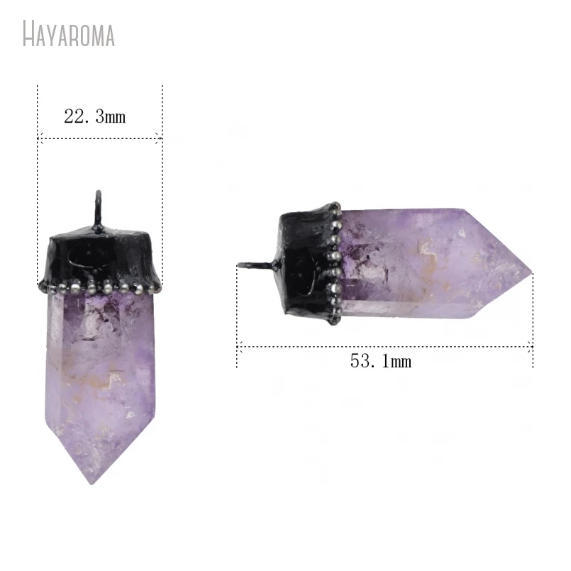 10Pcs Wholesale  Handmade Jewelry Black Patina Soldered Hexagonal Prisms Point Tin Amethysts Crystal Pendant PM40961