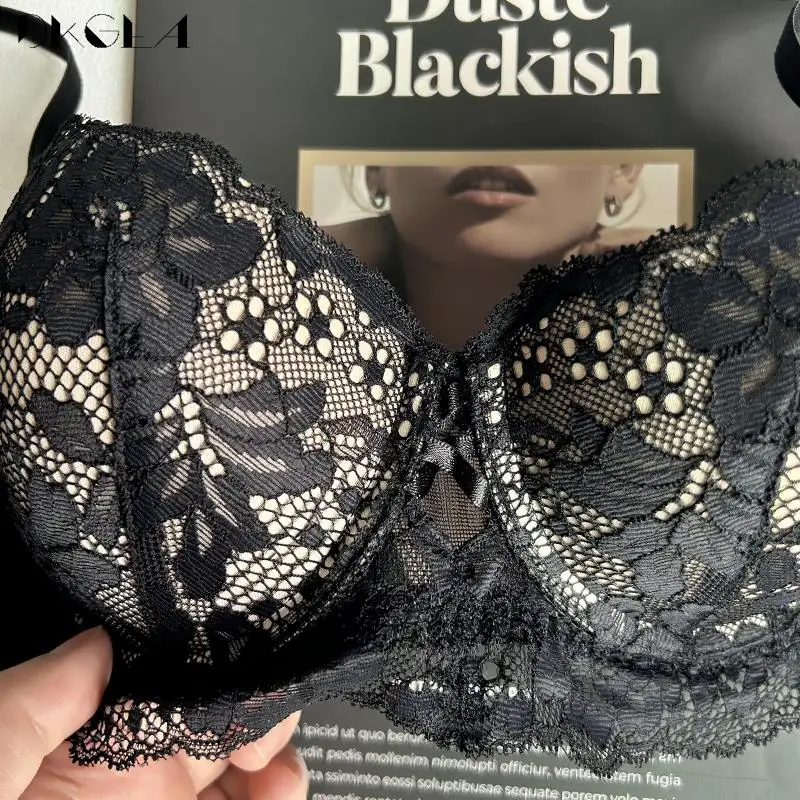 1/2 Cup Bras Lace Plus Size Underwear Sets Women Sexy Thick Padded Push Up Bra Set Female Lingerie Black Embroidery Brassiere