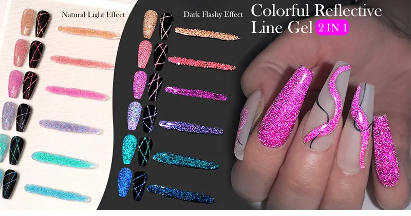 LILYCUTE 5 ml Reflektierende Glitter Liner Gel Nagellack Superflash Bunte Funkelnde Graffiti Malerei Streifen Pull Linie Nagel Gel – Detail 1
