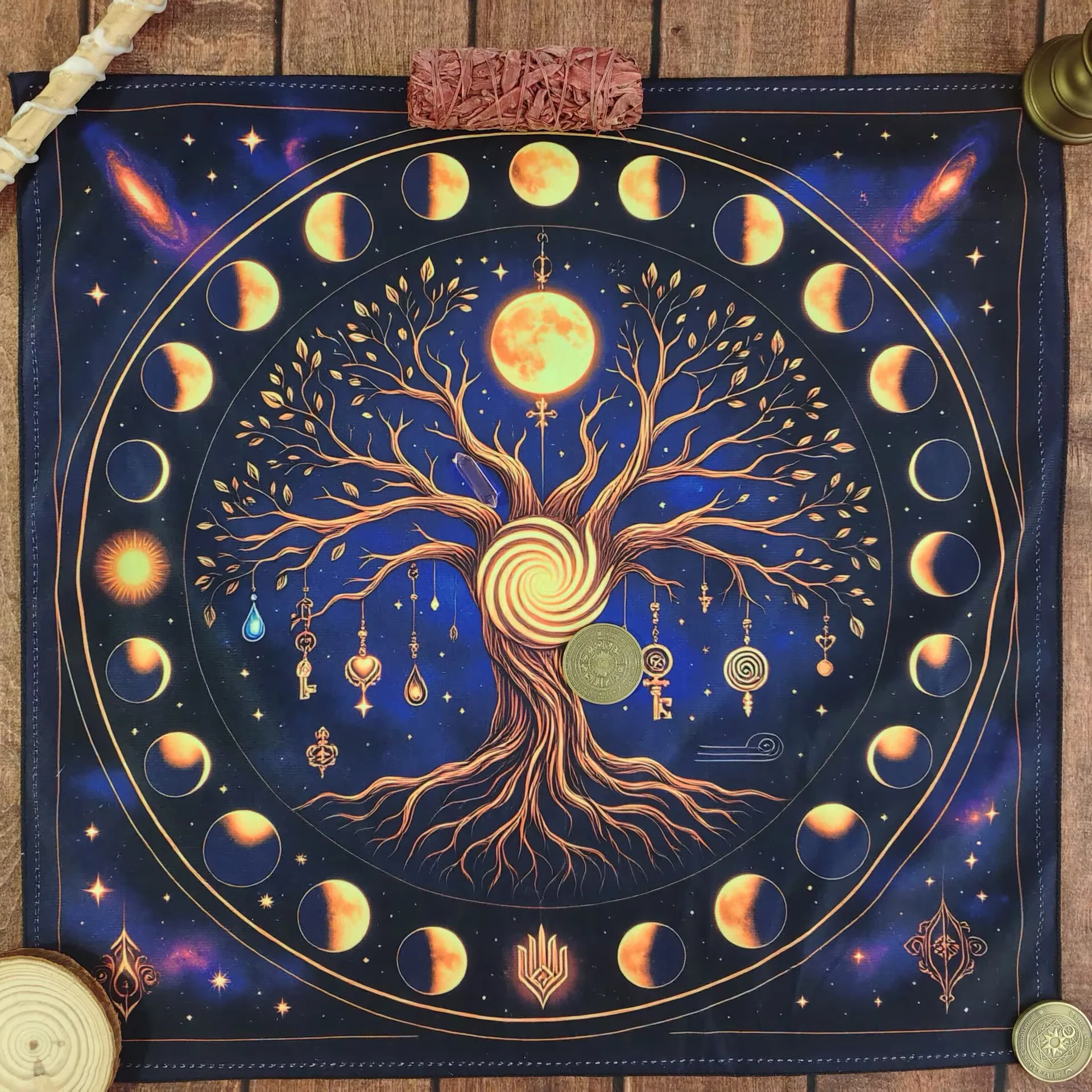 50/75/110/137cm Tree Of Life Fluorescence Tarot Tablecloth Triple Moon Luminous Altar Cloth UV Reactive Fluorescent Art Tapestry