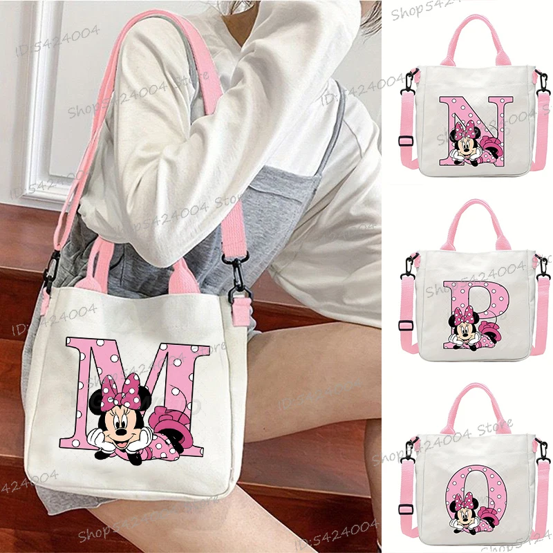 

Disney New Mickey Alphabet Canvas Tote Bags Women Cartoon Mickey Letter A-Z Fashion Shoulder Tote Bag Girls Y2K Crossbody Bag