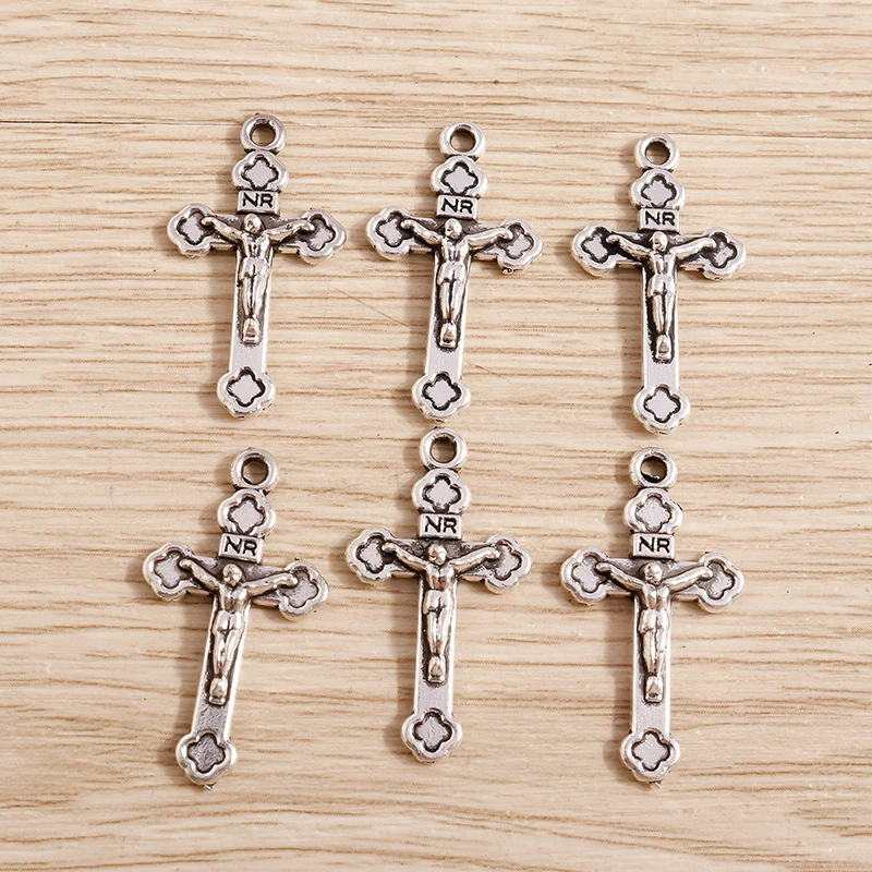 Tusember 20 Stück 15*27mm Legierungsanhänger Jesus-Kreuz-Anhänger für Halsketten, Ohrringe, DIY, handgefertigter religiöser Schmuck, Bastelbedarf – Detail 6