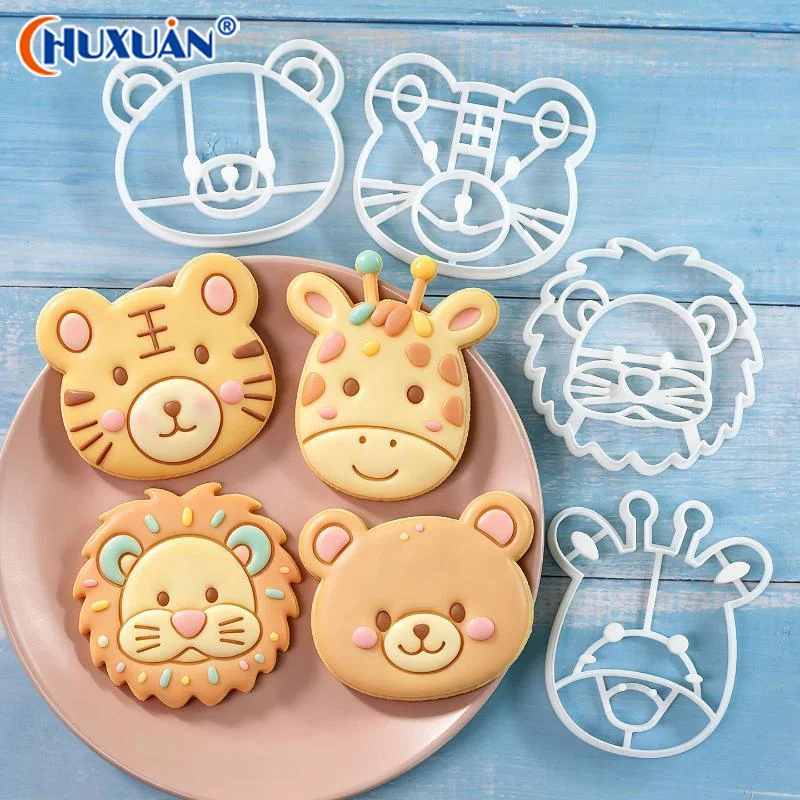Q 1 Pcs Animal Cookie Cutters Set 3D Cute Lion Tiger Giraffe Bear Baking Tools For Pastry Cake Pie Cupcakes Home Kitchen