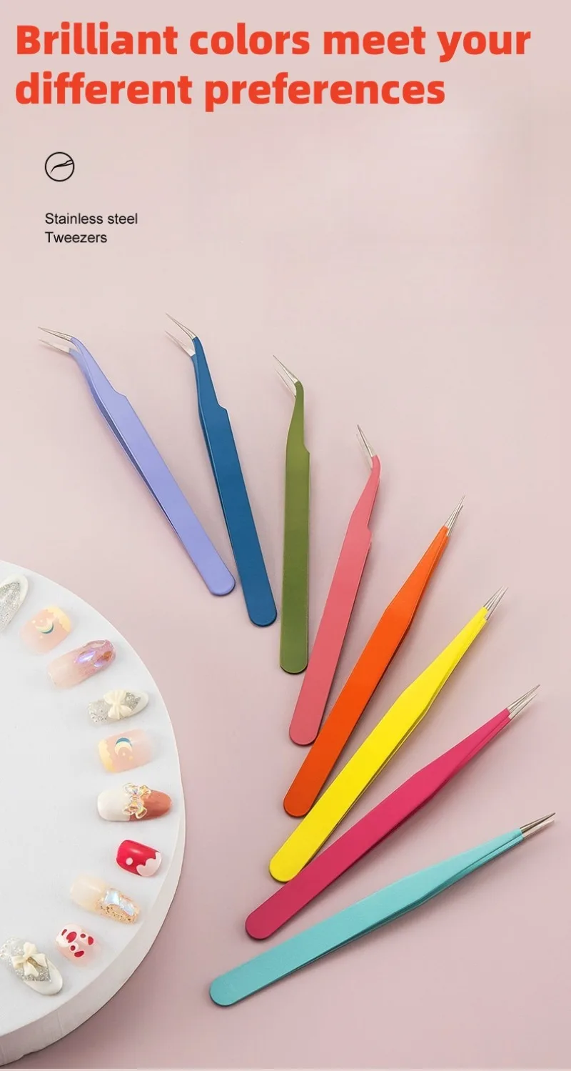 

Multi functional tweezers candy color series small fresh stainless steel high elasticity clamp macaron rainbow tweezers tool