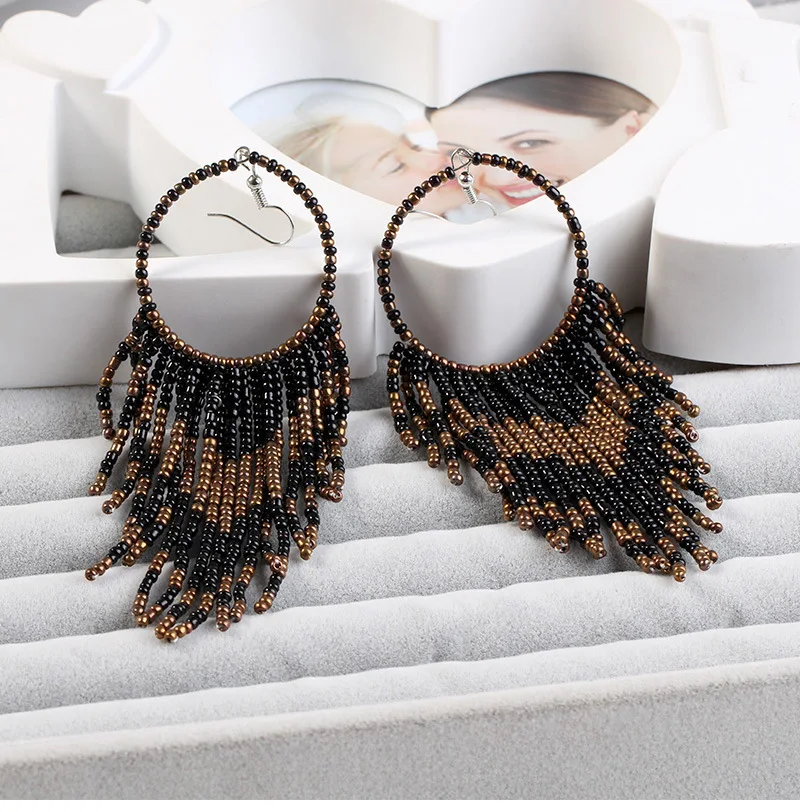 Kymyad-pendientes bohemios con borlas y cuentas para mujer, aretes largos y grandes, hechos a mano, Estilo Vintage, 2022