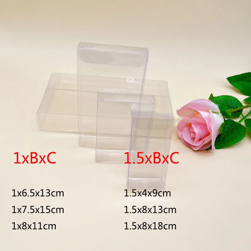 100pcs 1.5xBxC 1xBxC DIY Clear PVC Plastic Transparent Wedding Box for Jewelry Packaging Boxs Storage Candy Christmas Gift Boxes