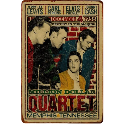 Vintage Million Dollar Quartet Metal Sign 50s Rock & Roll Tin Sign 12x8 Inch