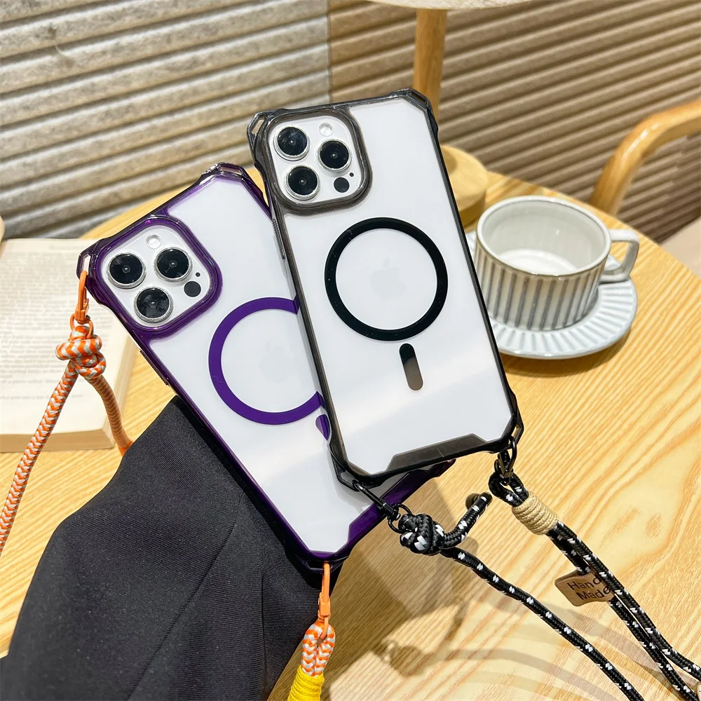 Crossbody Lanyard For Magsafe Phone Case For iPhone 17 16 14 13 12 11 15 Pro Max Clear Shockproof Magnetic Wireless Charge Cover view 4