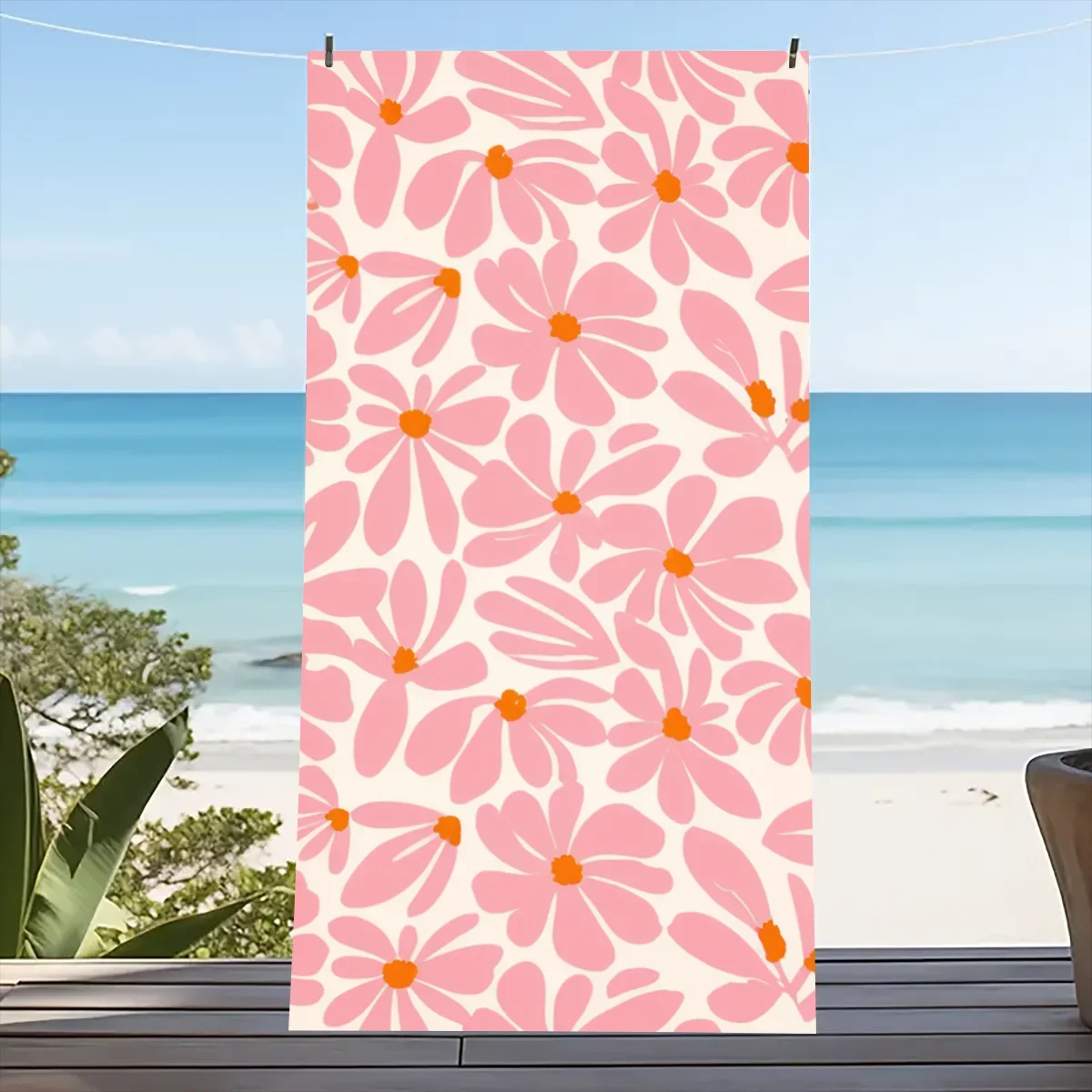 

Пляжное полотенце JIT Pink Daisy с 2D плоским принтом, яркое летнее необходимое пляжное полотенце для бассейна, стильное, функциональное, впитывающее, с тропической тематикой