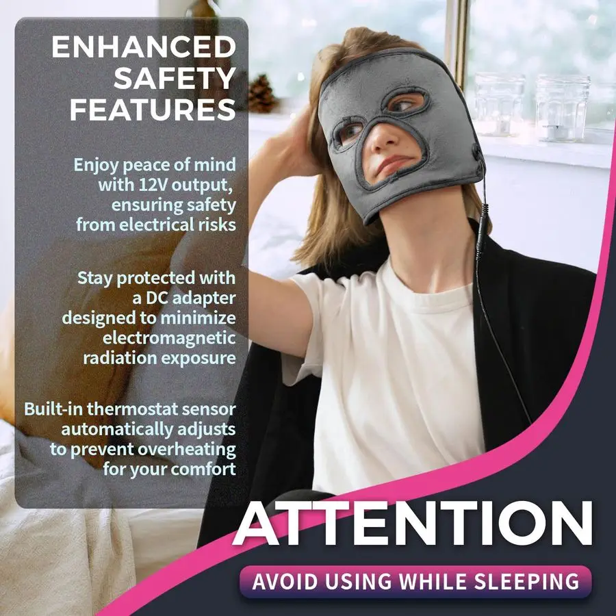 

Heated Face Mask - Full Coverage Moist Heating Pad for Headache, TMJ, and Sinus Relief