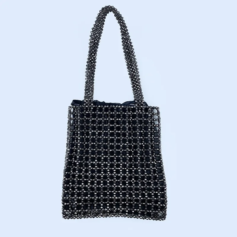 Fashion Woman Bag Silver Acrylic Hollow Out Beaded Bag Large Capacity Hand Woven Evening Clutch Bag Party Wedding Bolsa Feminina