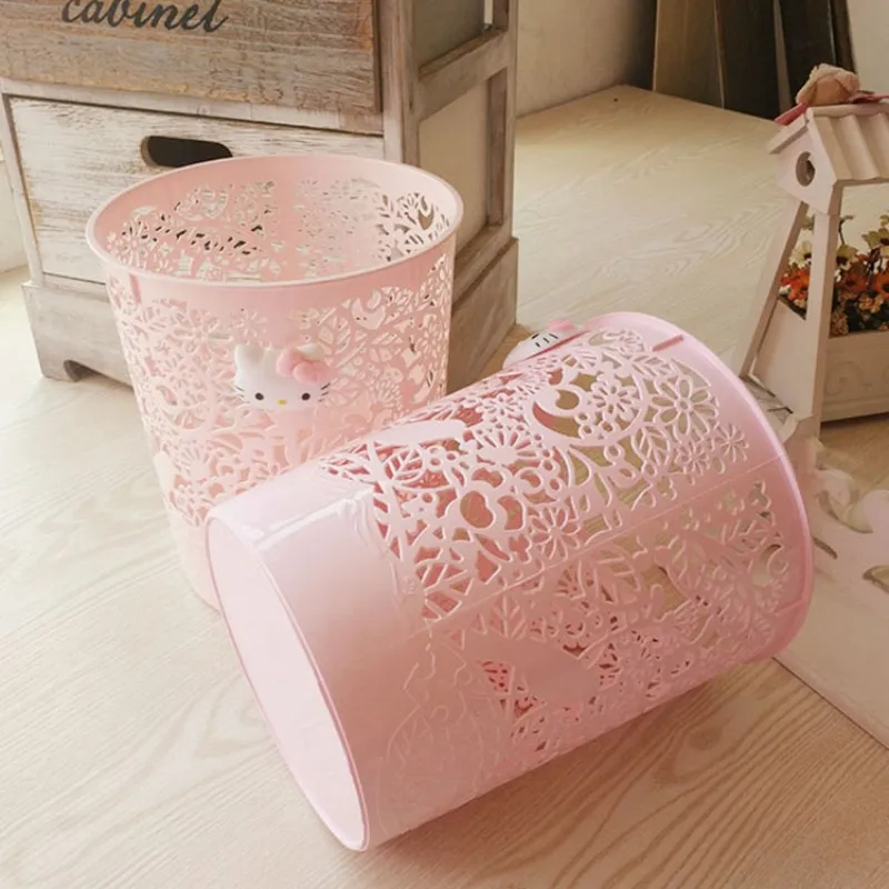 Mymelody Hellokitty Hollowed Out Trash Can Fashion Creative Storage Box Household Toilet Wastebasket Without Cover Room Decorati