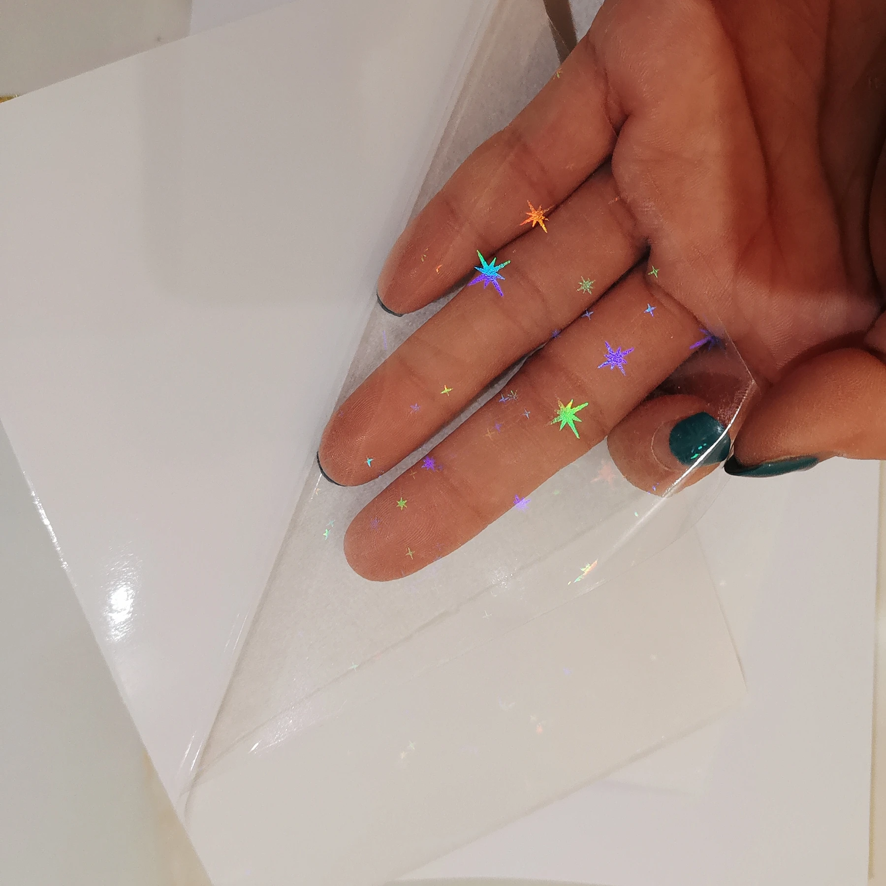 Holographic Small Five Stars Adhesive Tape Back Cold Laminating On Paper Plastic 100 Sheets 110 X 150 MM DIY Package Color Card