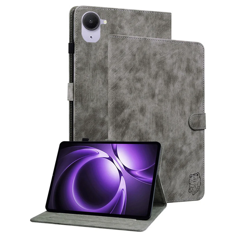 

For Xiaomi Redmi K Pad Case Tiger Imprint Anti-Scratch PU Leather Tablet Cover - Grey