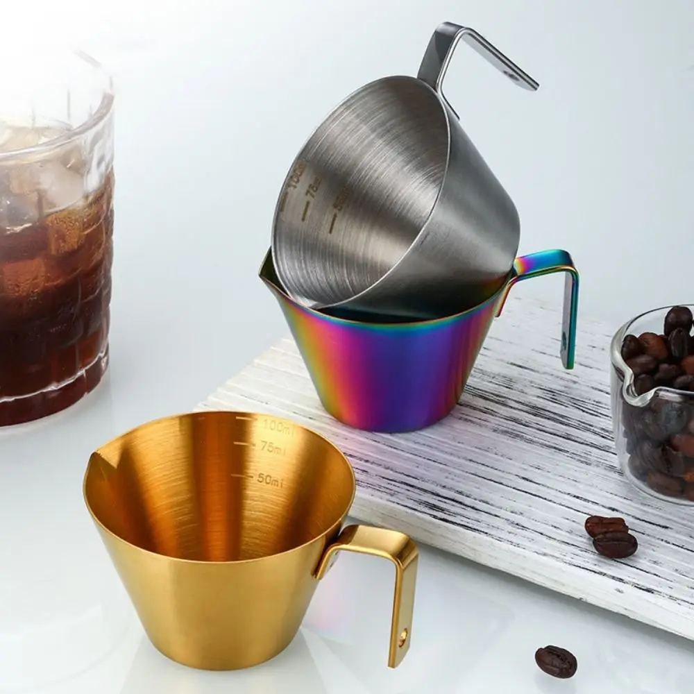 304 Stainless Steel Espresso Measuring Cup 100ml Small Coffee Bean Weighing Tool V-Shaped Mouth Dishwasher Safe Pouring Cup