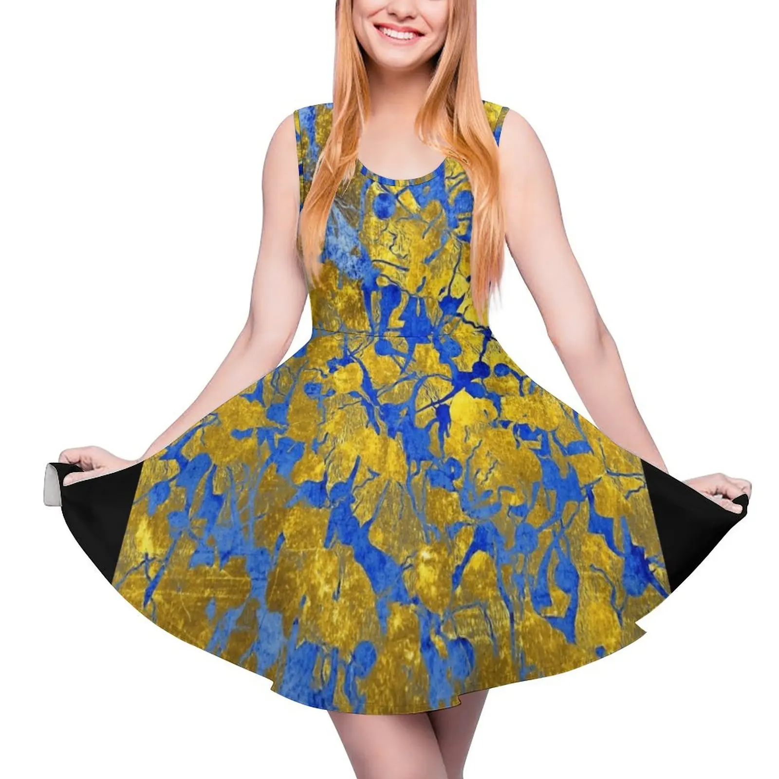 Blue Splash on Gold Sleeveless Dress fairy dress Dress for girls