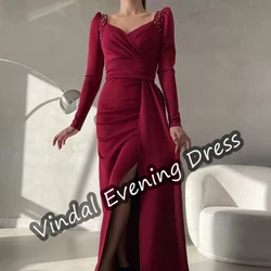 Vindal Sweetheart Neckline Evening Dress Tea Length Mermaid Elegant Built-in Bra Crepe Saudi Arabia Long Sleeves For Woman 2024